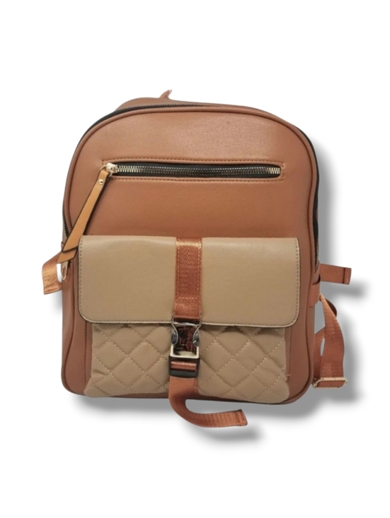 Brown and Khaki Large Square Backpack Purse main image 6